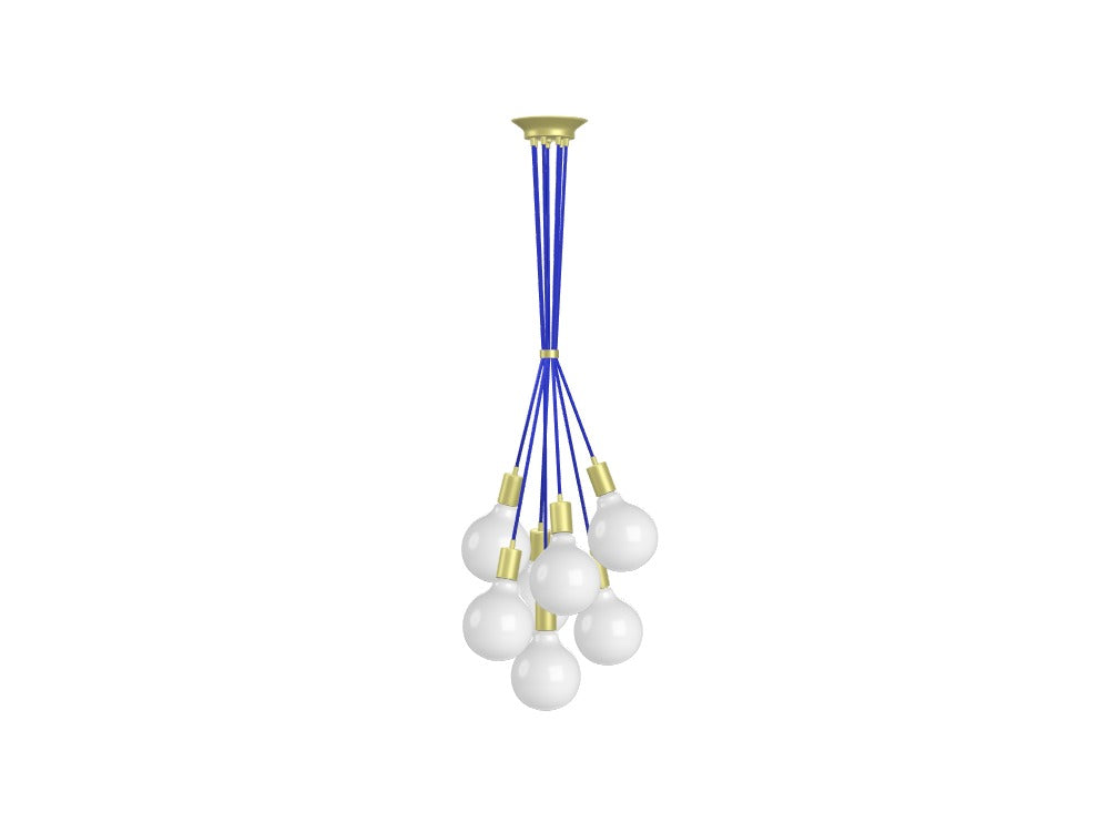 Blue Bubble Chandelier: Brass with White Globes