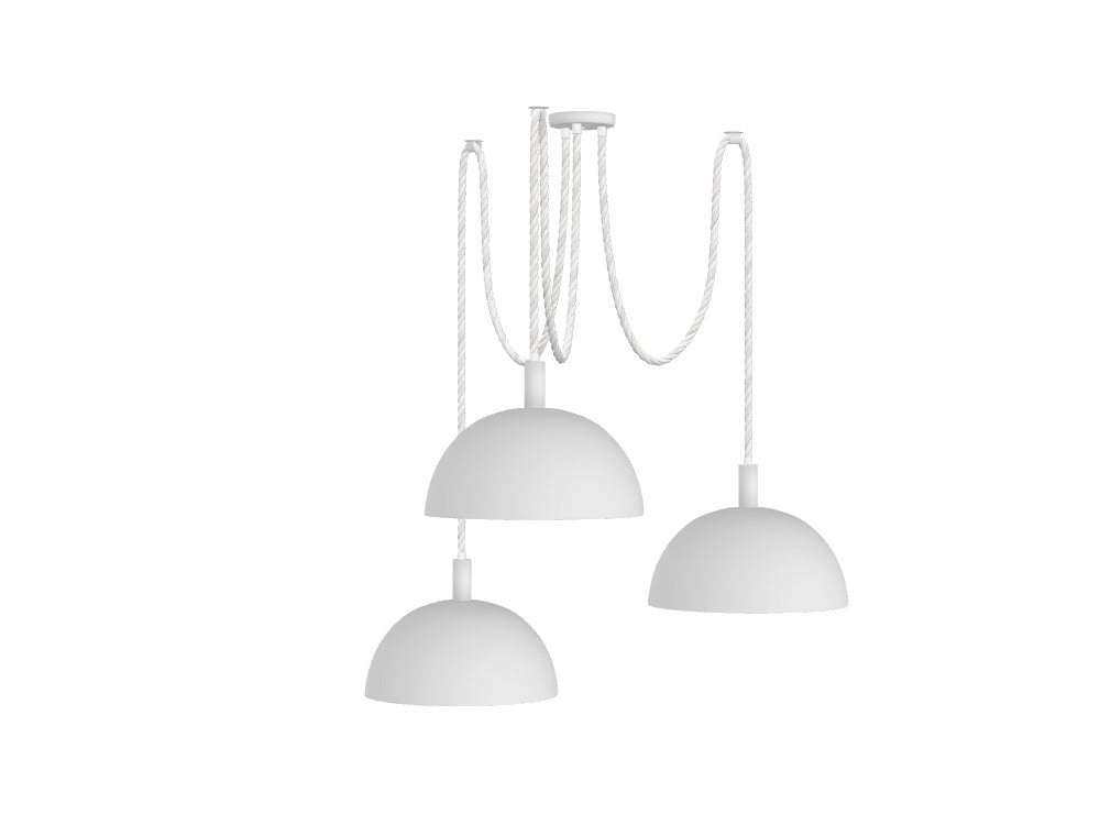 White Dome Pendant Chandelier 3-Light Cotton Rope