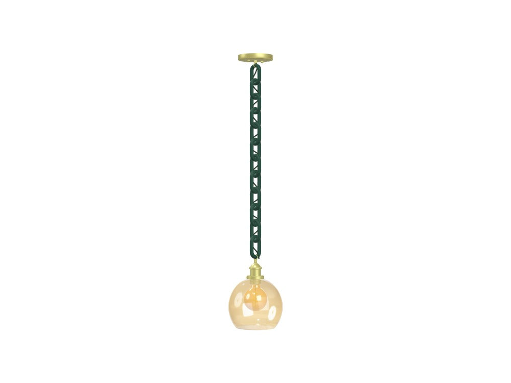 Pendant: Thick Evergreen Chain with Brass Amber Globe