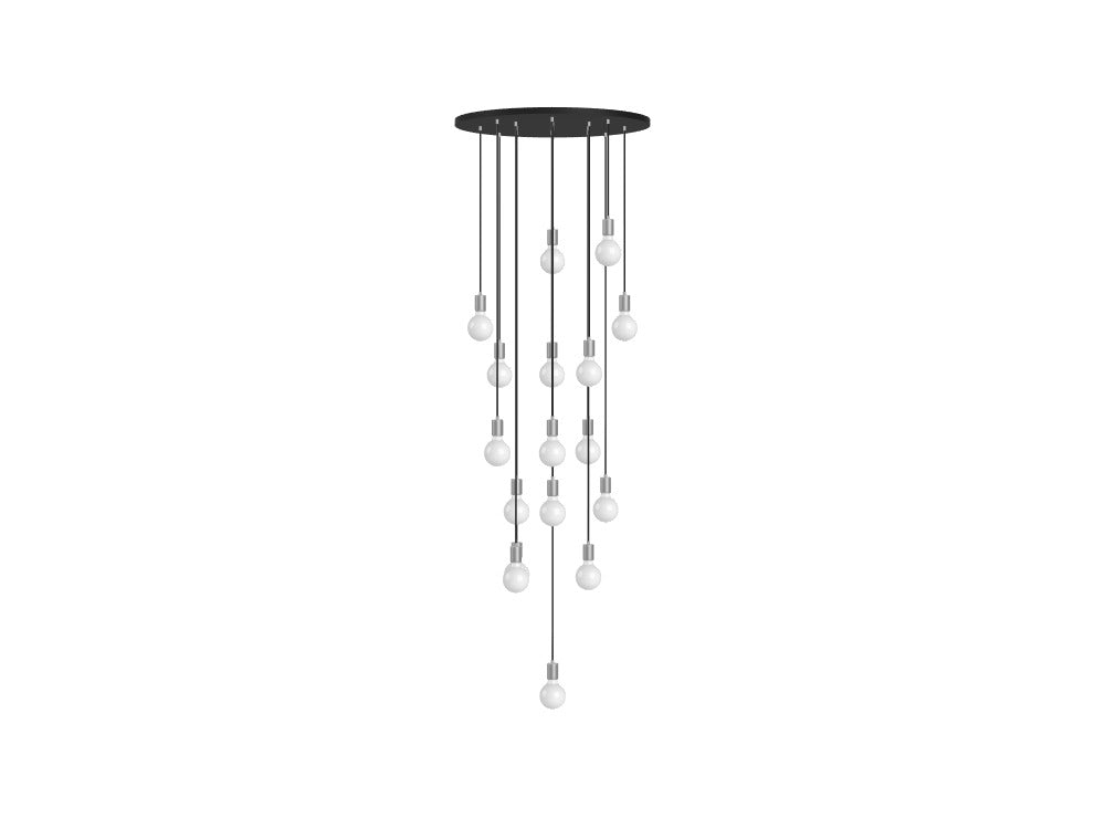 33" Round Metal Base Cascading Chandelier with 17 White Globes