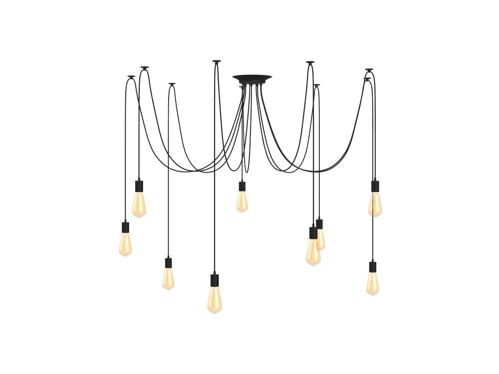 9 Pendant Black Cord Swag Chandelier with Edison Bulbs