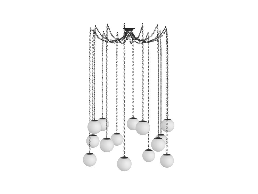 Large 14 Pendant Black Chain Swag CHandelier with 10" Neckless Globes