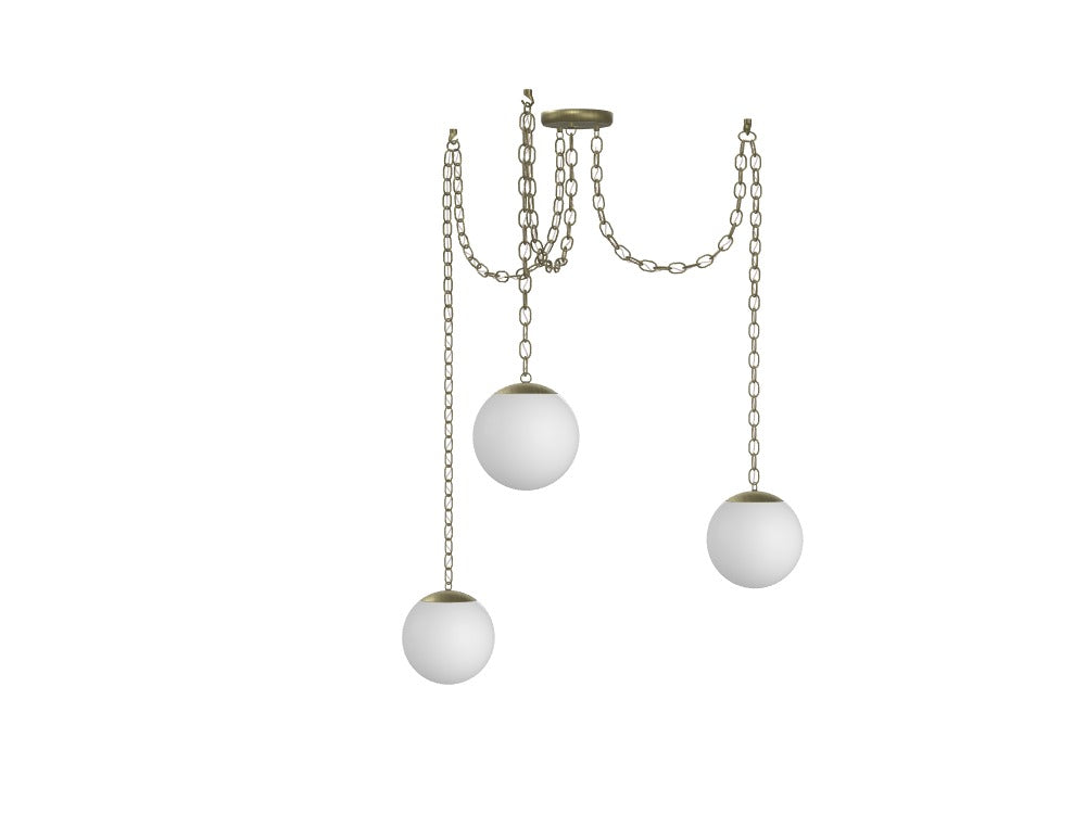 3 Pendant Antique Chain Swag - 8" White Globes