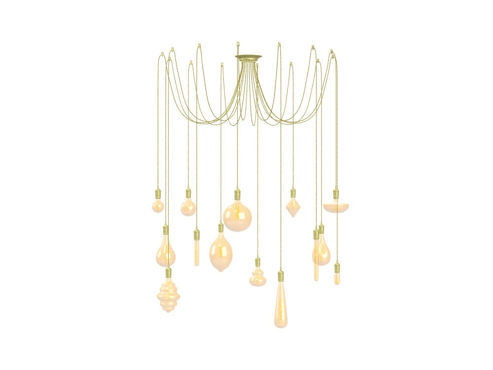 14 Pendant Swag Chandelier: Gold Twisted XL Amber Mix
