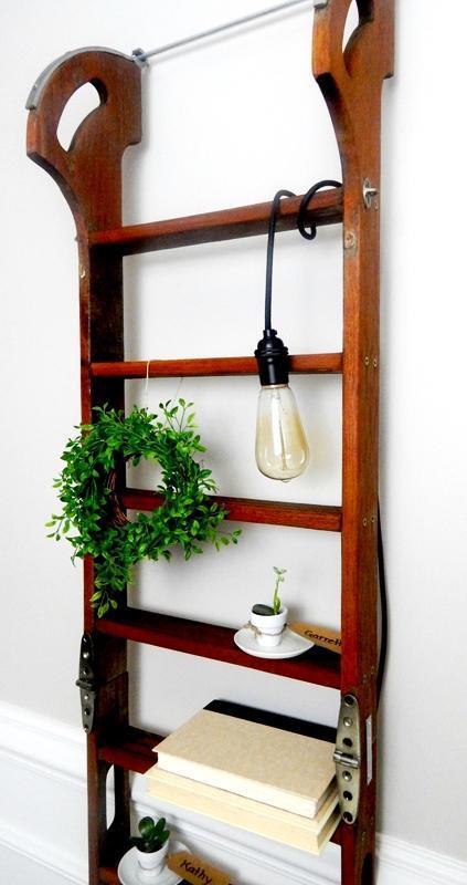 Plug-in Pendant wrapped around wooden ladder  light fixture