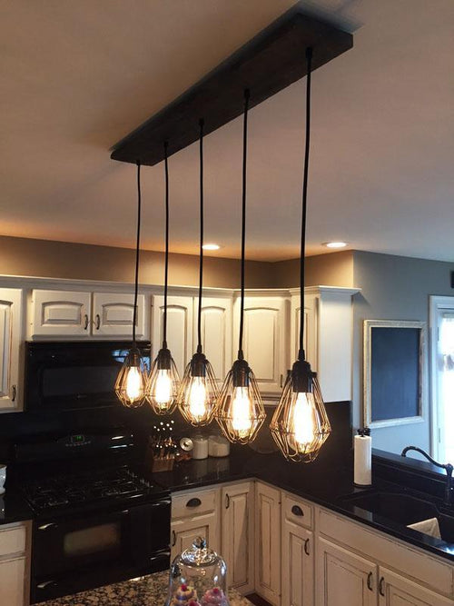 Kitchen Wood Chandelier with Cages  light fixture