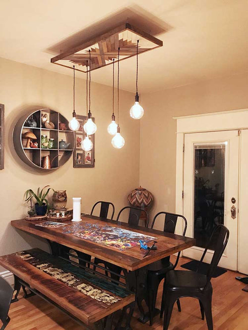 5 Pendant Geo-Wood Chandelier  light fixture