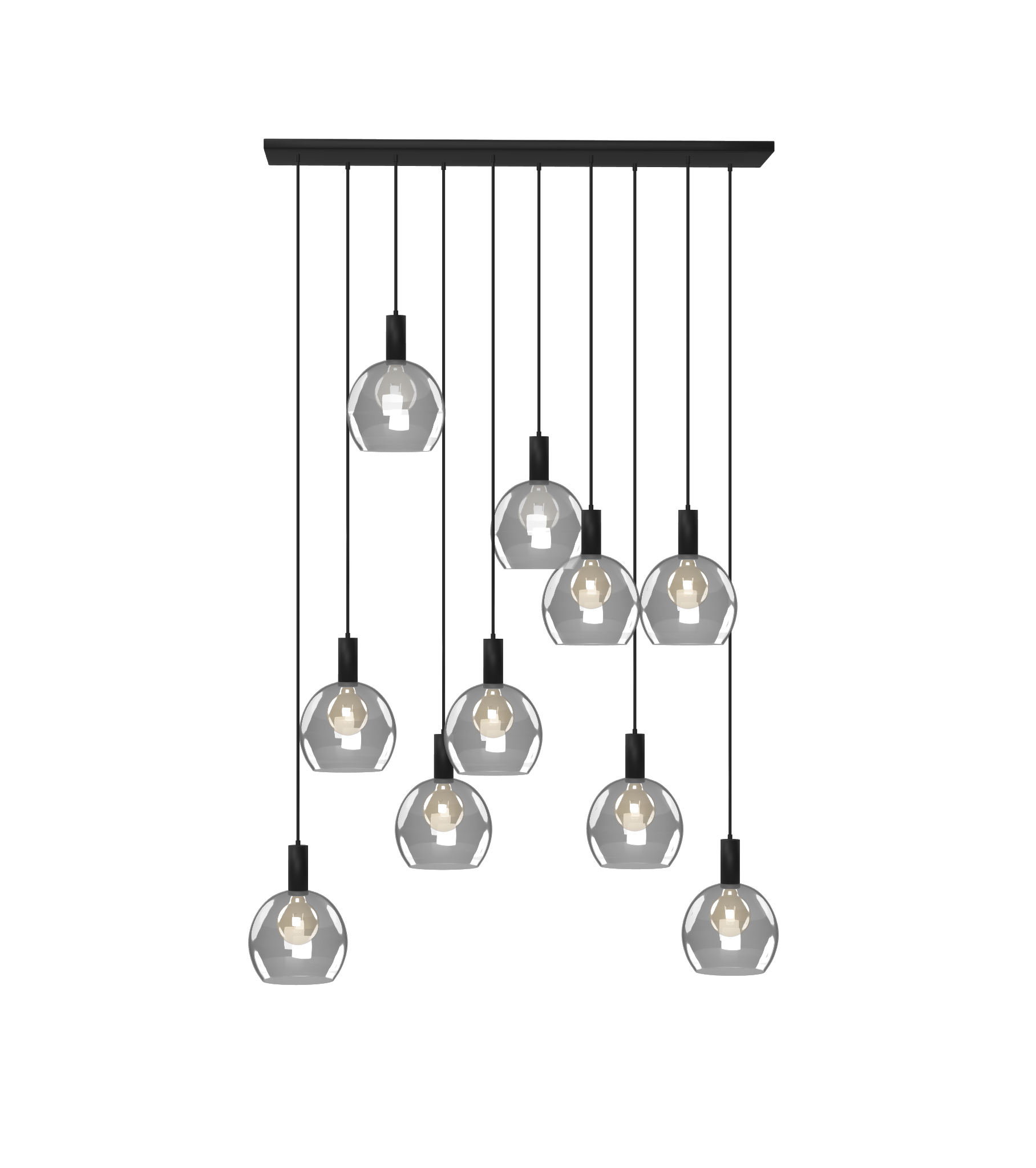 Linear Chandelier: 10 Pendant Glass Globes