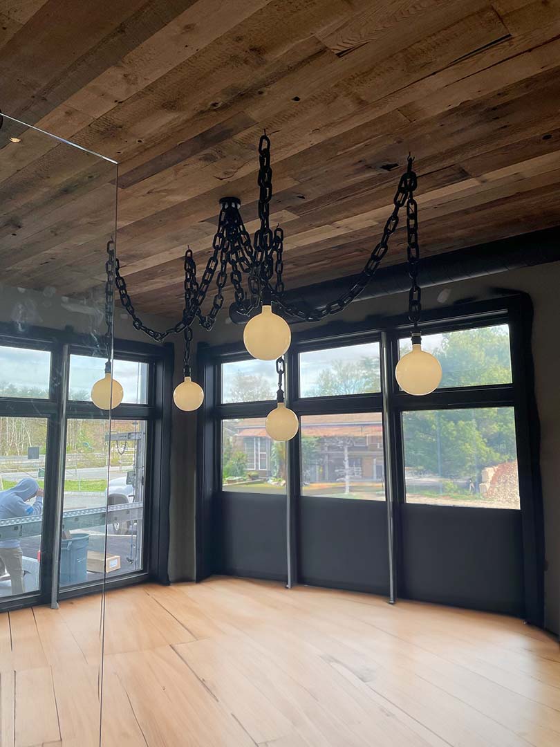 Black Chain pendant light chandelier with oversized white globe bulbs