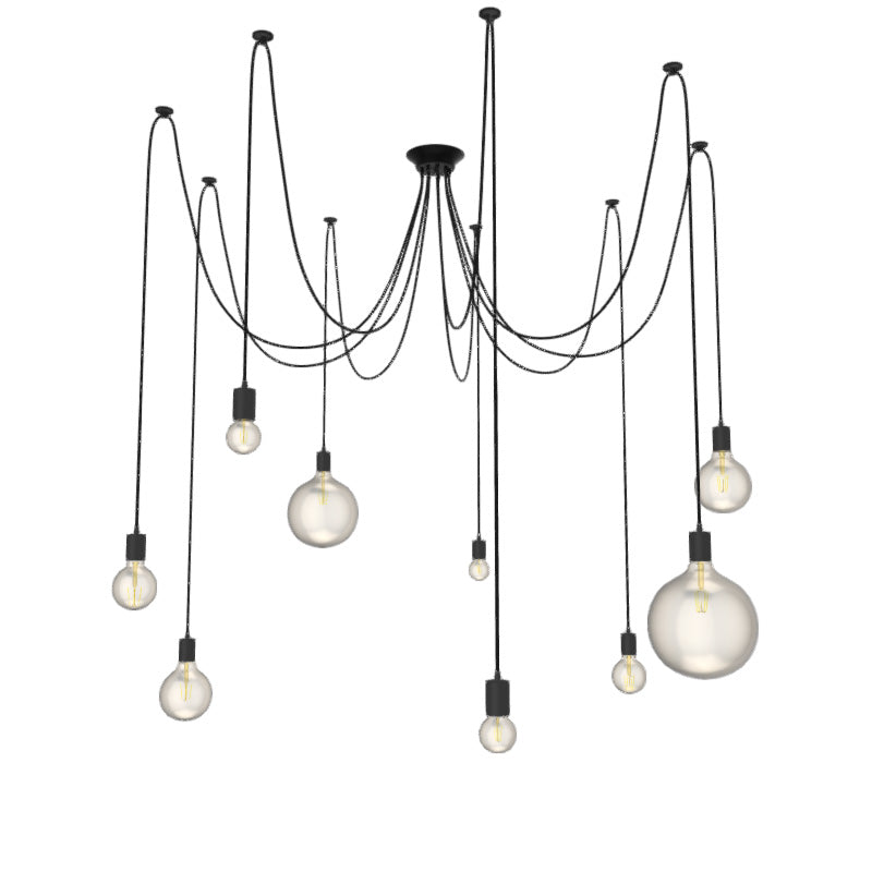 Black Pendant Swag Chandelier with a Clear Globe Bulb Mix