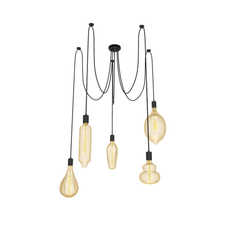 black pendant light chandelier with XL large oversized light bulb amber mixed