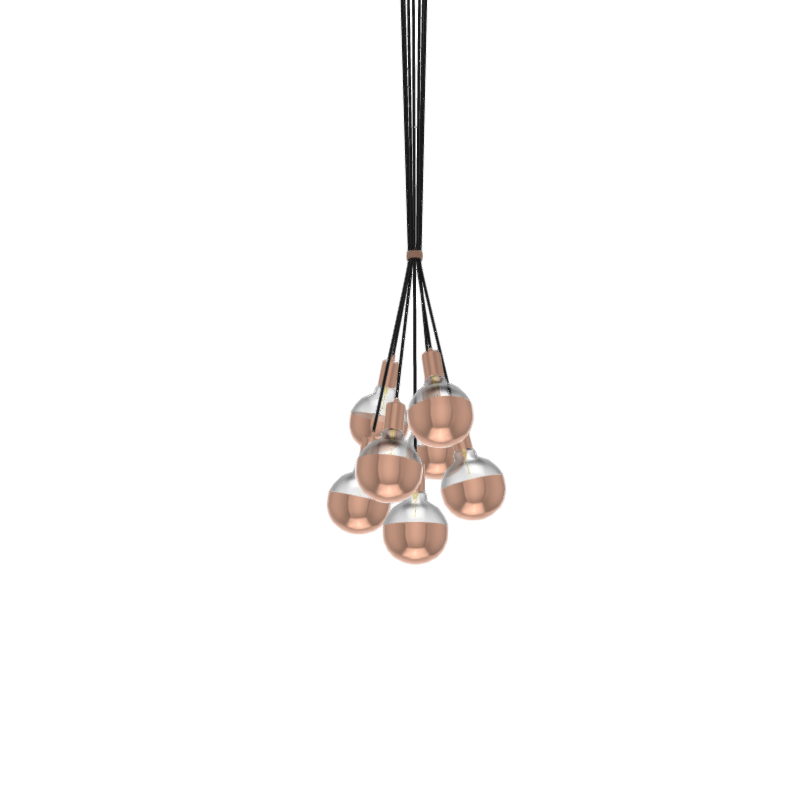 Black and Copper Pendant Light Fixture Cluster with Copper Dipped Bulbs