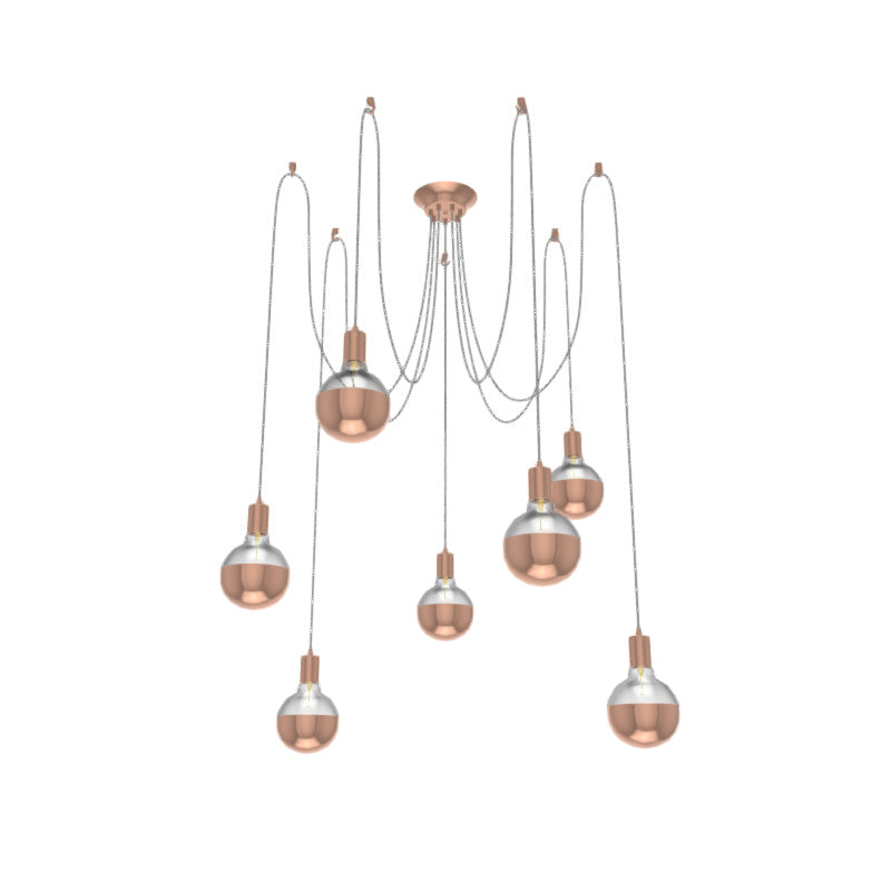 Modern Grey and Copper Swag Chandelier with Half Copper Bulbs