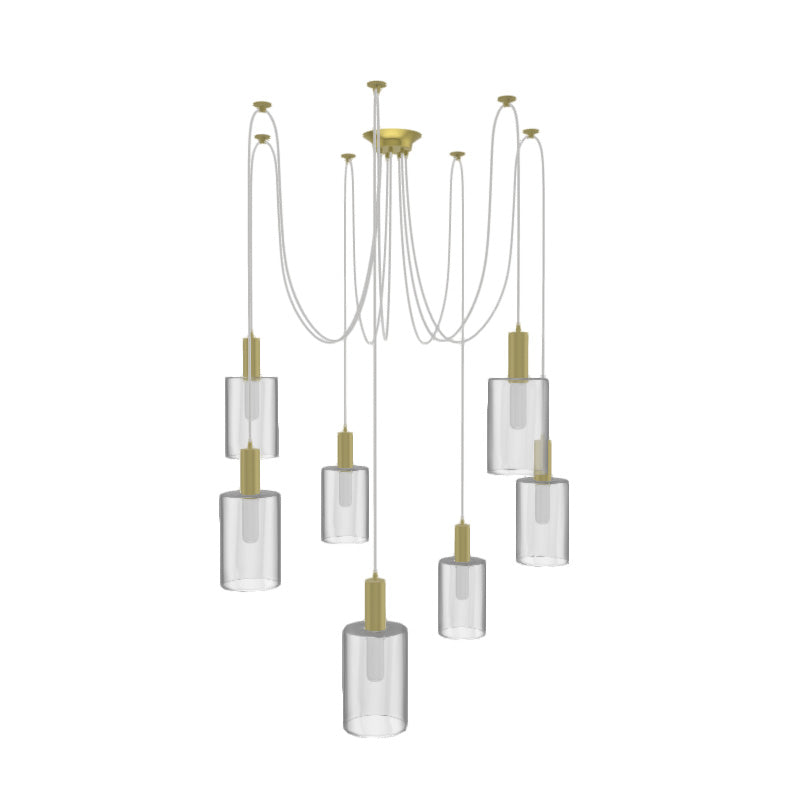 White and Brass Hanging Pendant Chandelier with Glass Cylinder Shades