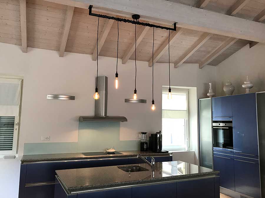 Modern Kitchen with Cute Pendant Light Swag with Pipe Wrap
