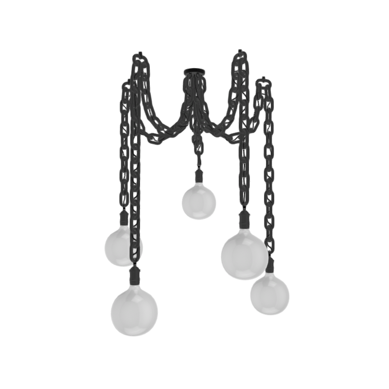 Swag Chandelier: Large Black Chain with Oversized White Globe Bulbs