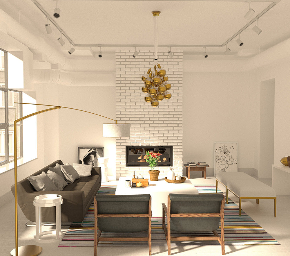 Modern Living Room Elegant Pendant Light Cluster Chandelier White and Brass