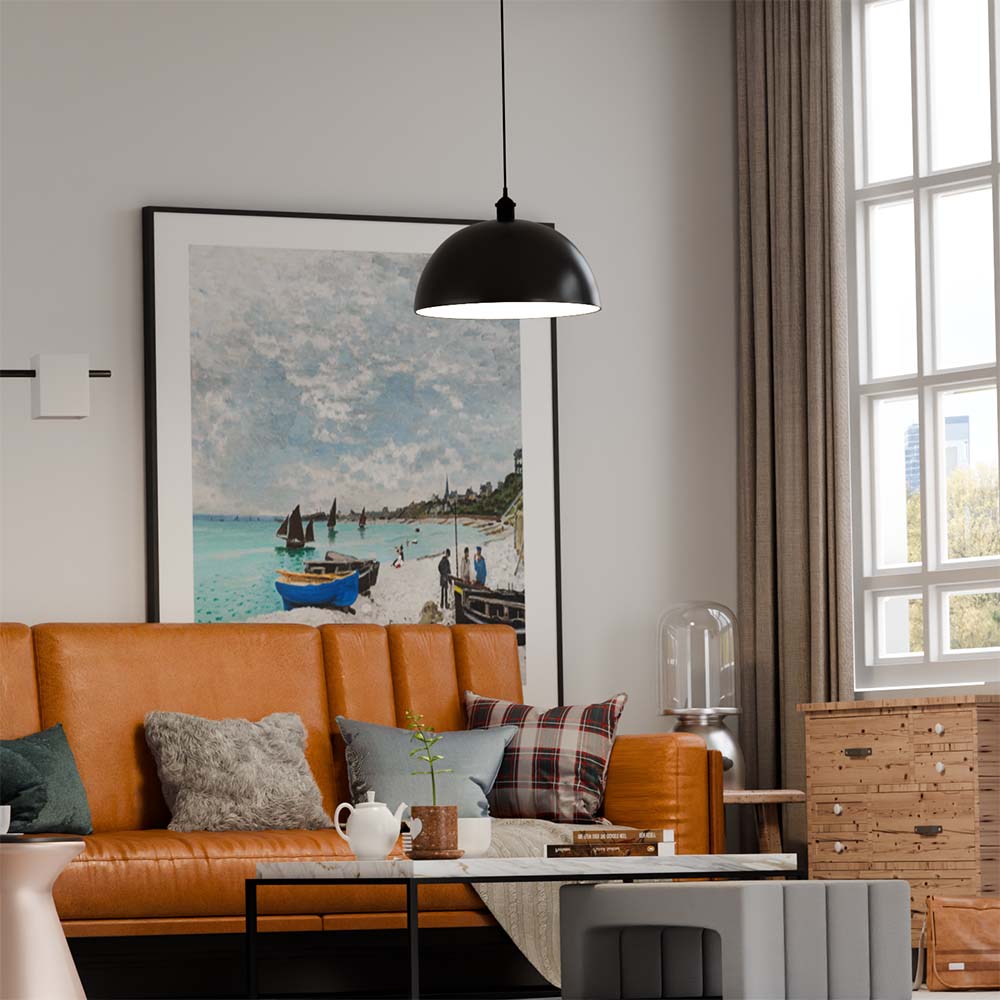 large dome shade pendant light in living room