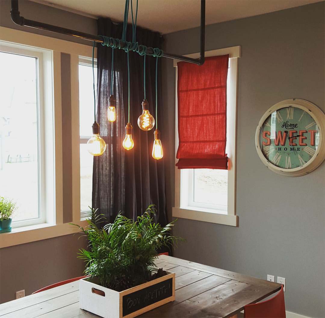 Teal and Bronze Pendant Light Pipe Wrap Dining Room