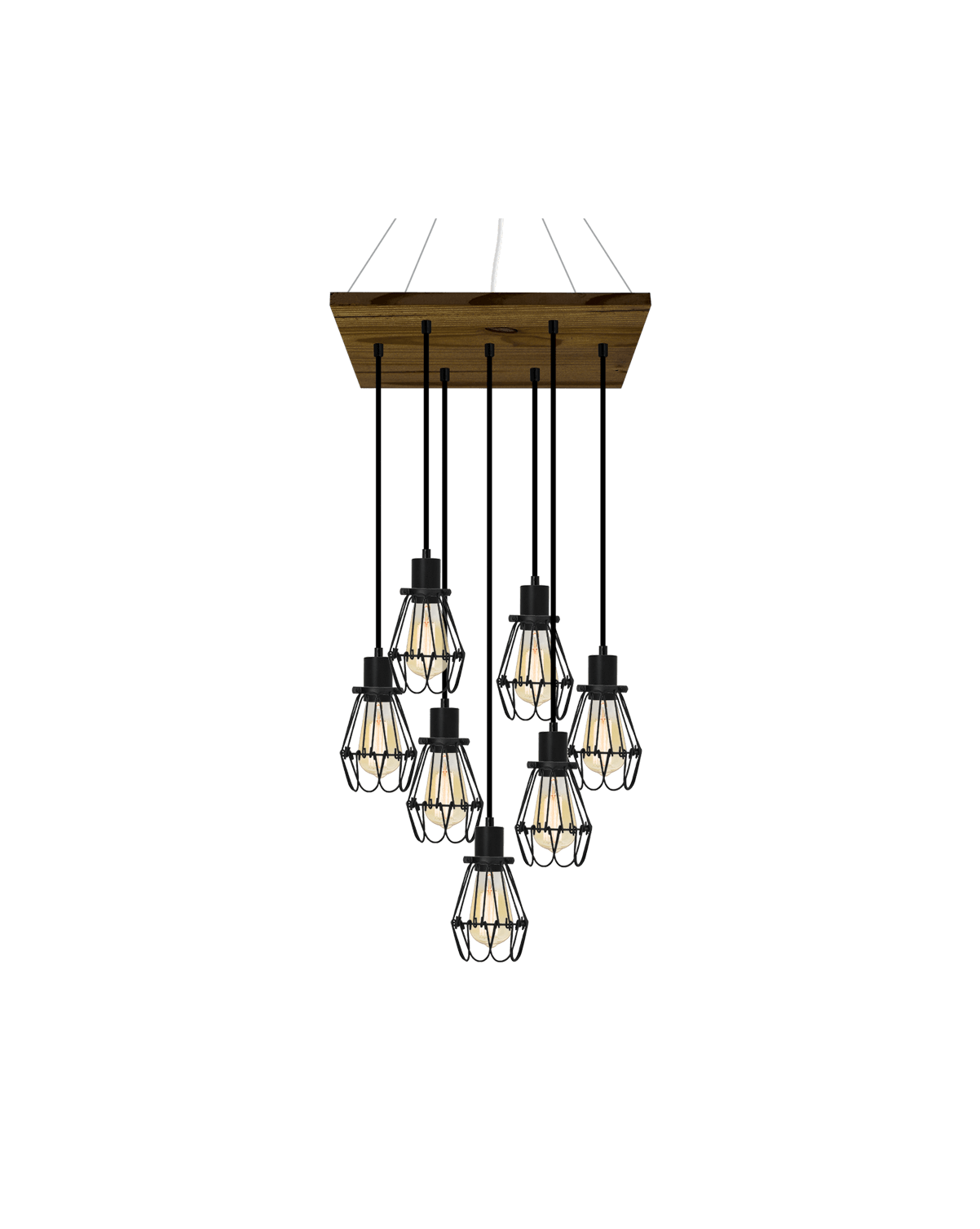 18" Square Wood Chandelier: Black and Black Cages Hangout Lighting
