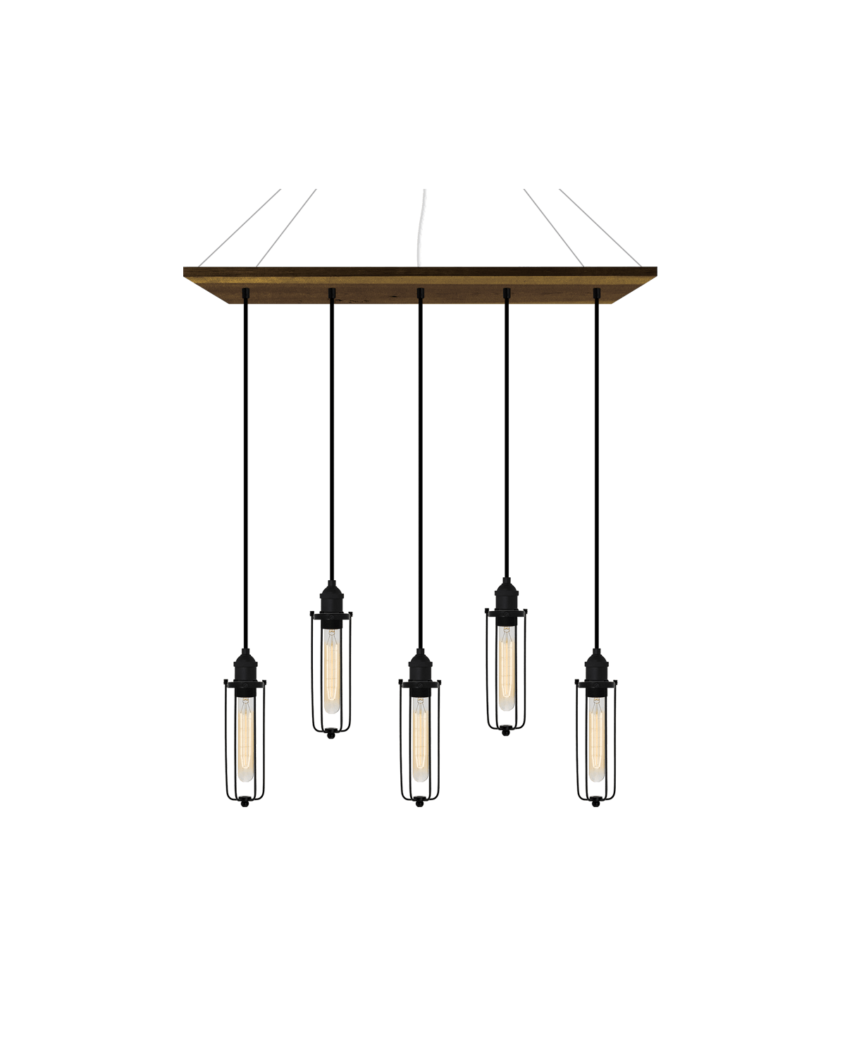 35" x 9" Reclaimed Wood Chandelier: Walnut, Black, and Tube Cages Hangout Lighting