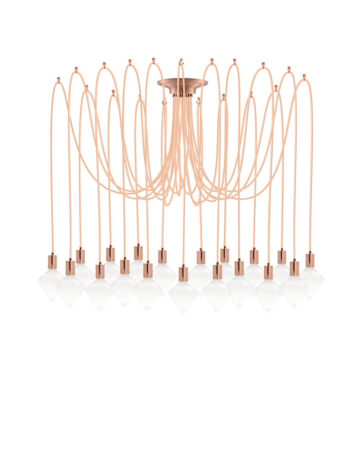 very large multipendant chandelier copper with diamond bulbs