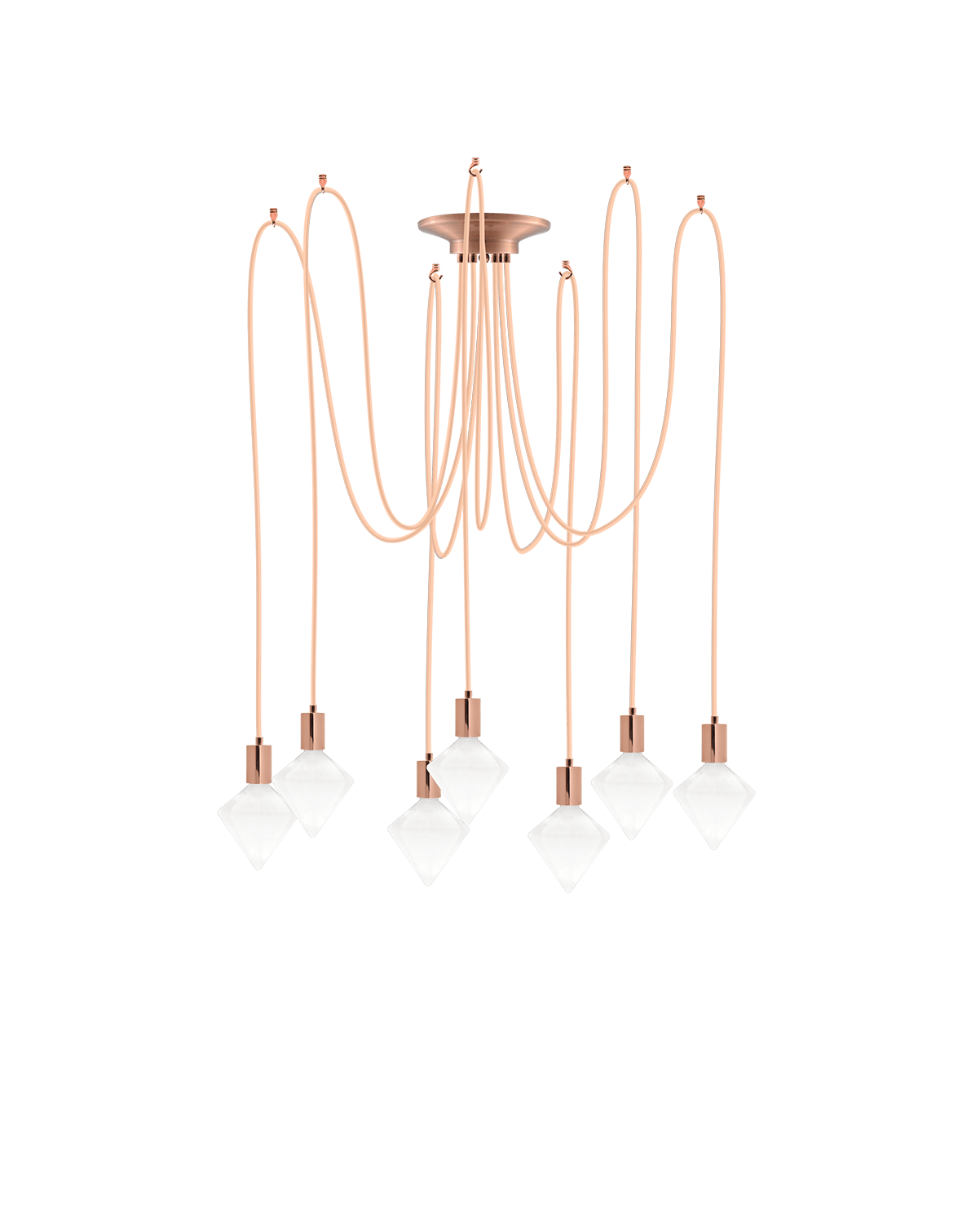 modern blush swag chandelier with diamond light bulbs