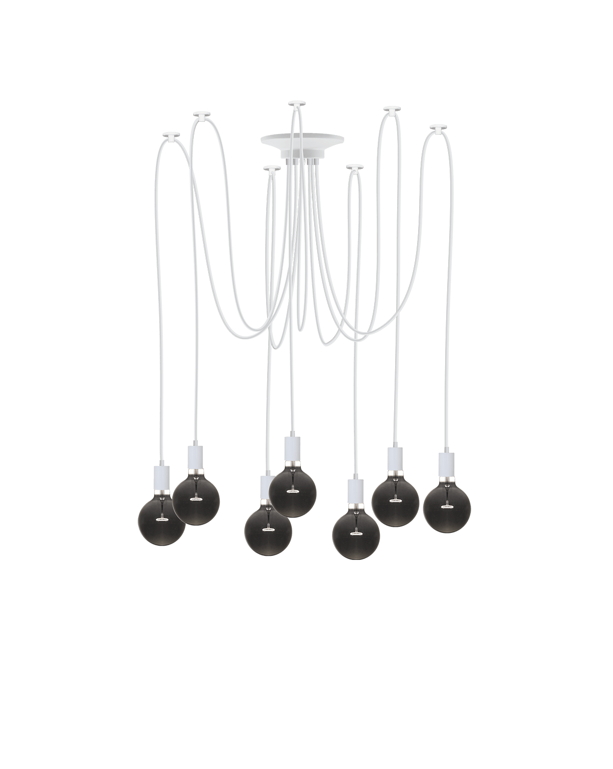 white swag chandelier with smoke bulbs and 5 pendants