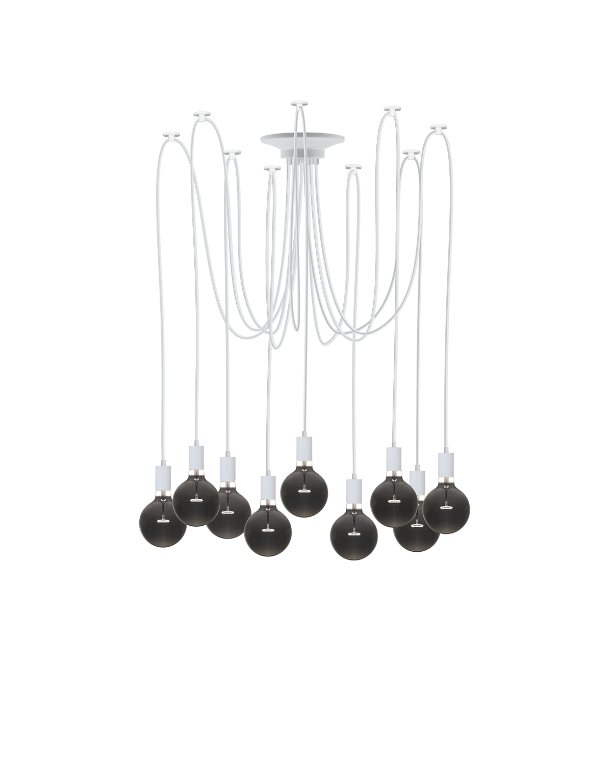 White Swag Chandelier with 9 pendants and Black smoke bulbs