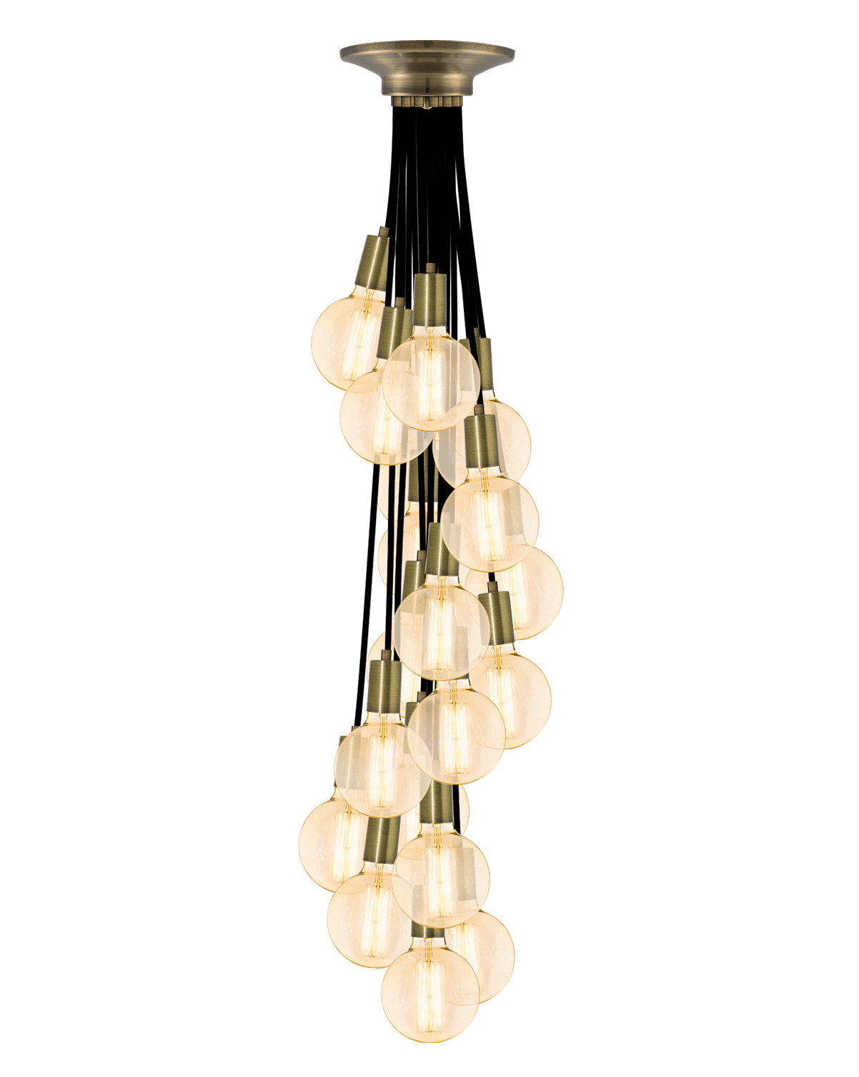 Cluster Chandelier - Staggered: Black and Antique Brass Hangout Lighting 19 Staggered