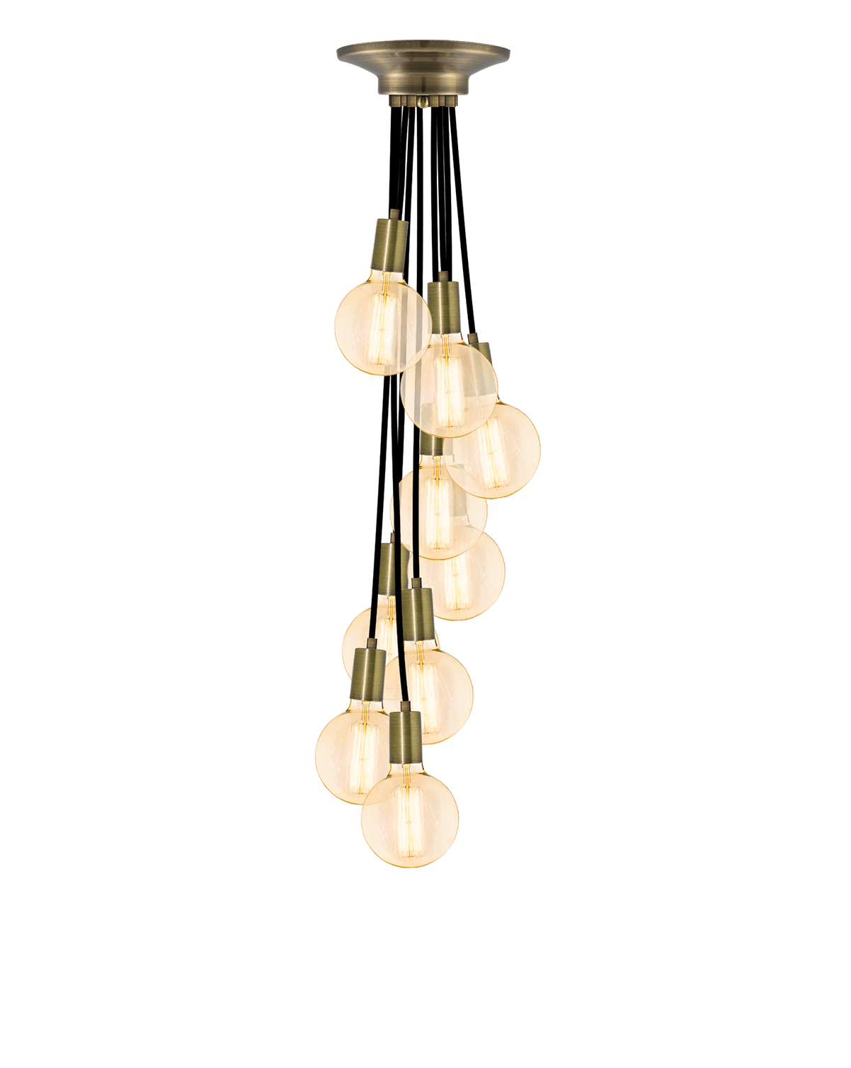 Cluster Chandelier - Staggered: Black and Antique Brass Hangout Lighting 9 Staggered