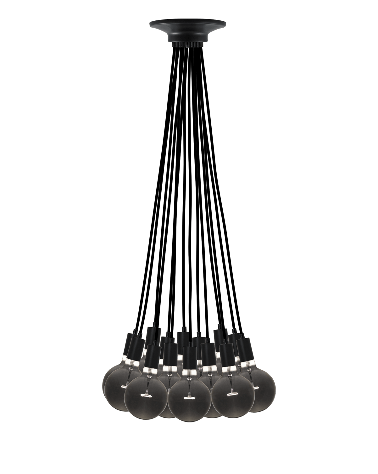 Large Black 14 Pendant Light Cluster Chandelier with Smoke Bulbs