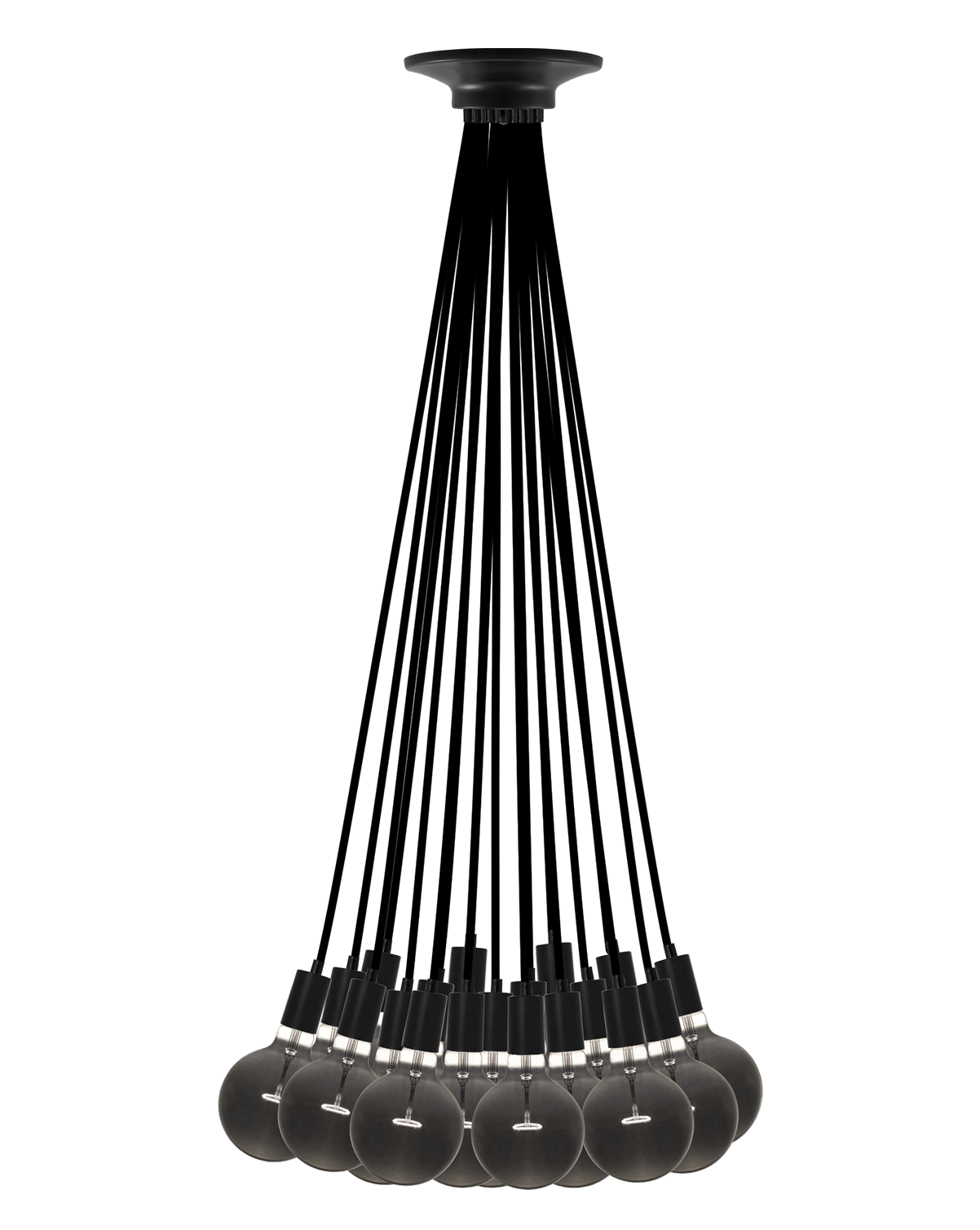Oversized Black Industrial Cluster Chandelier with Smoke Bulbs