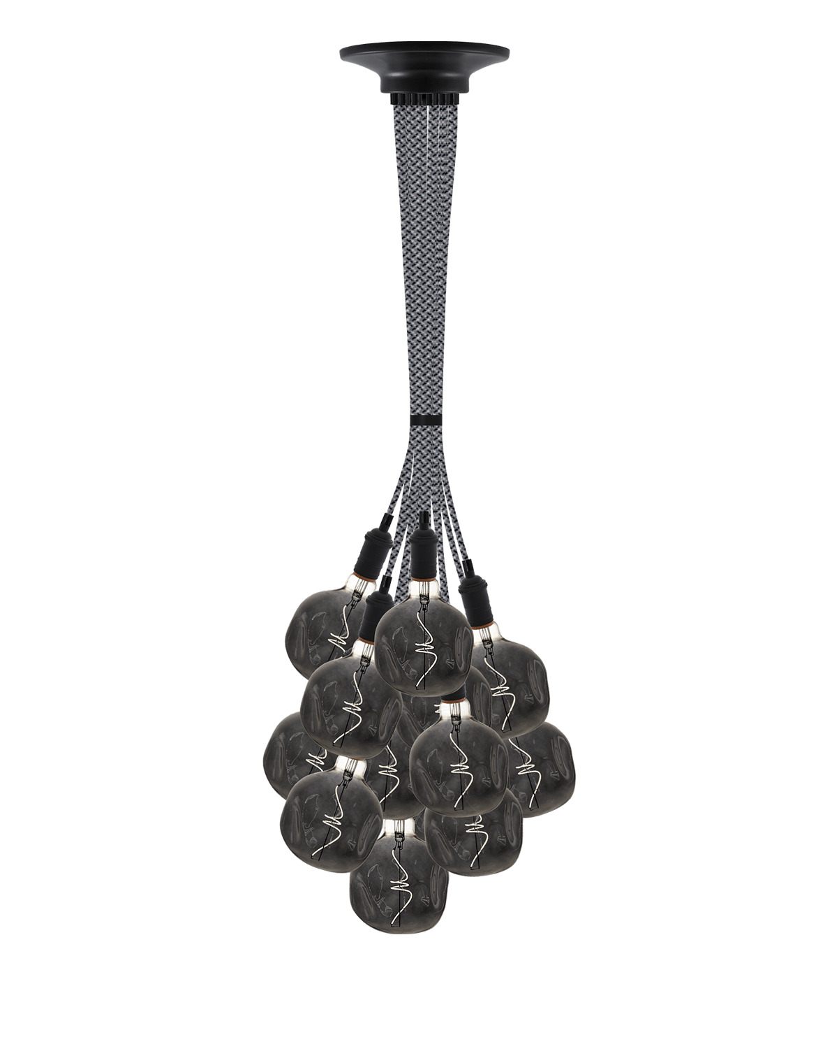Cluster Chandelier - Grape: Grey Tweed with Uneven Smoke Globes