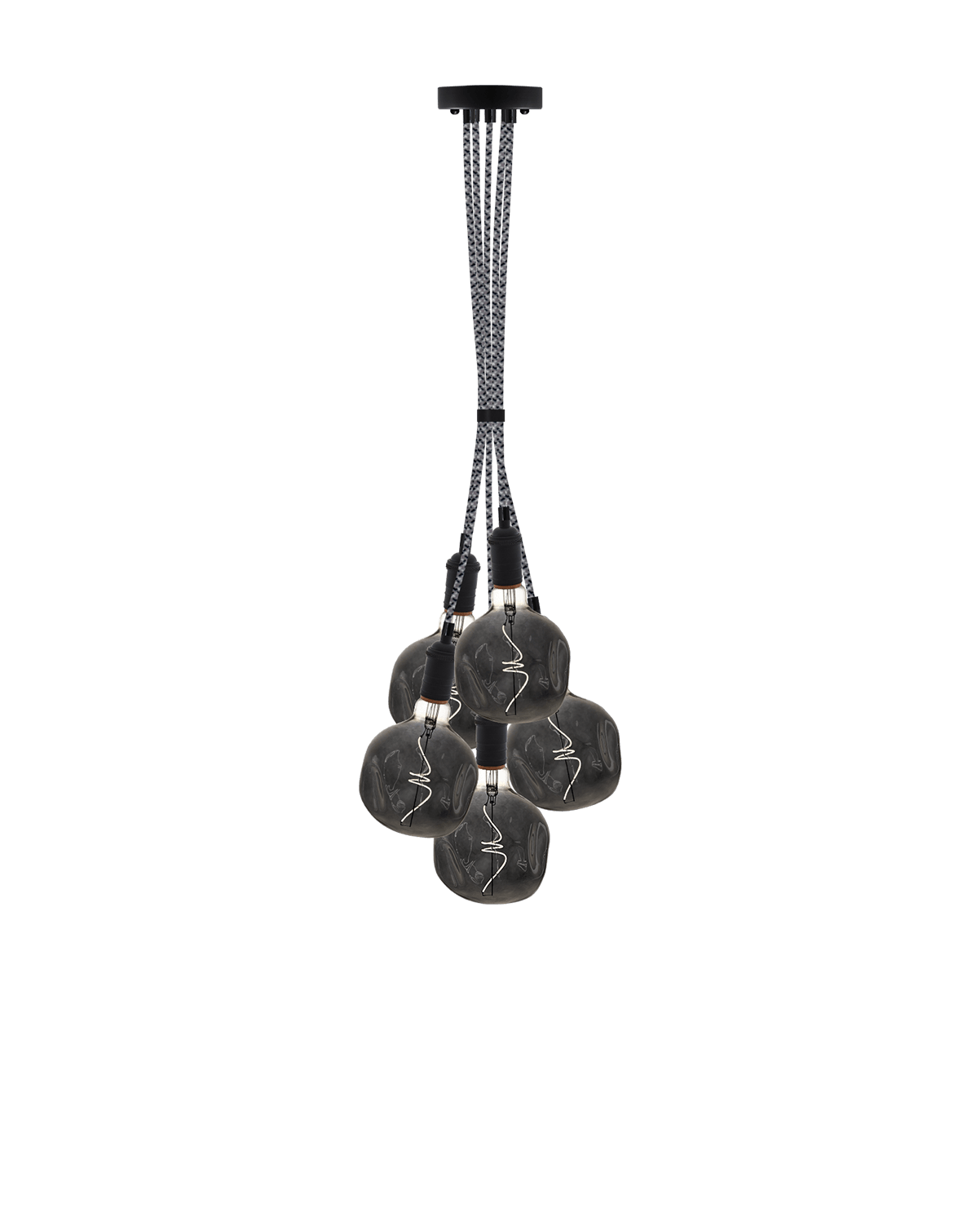 5 Pendant Industrial Grey and Black Cluster Chandelier with Smoke Bulbs