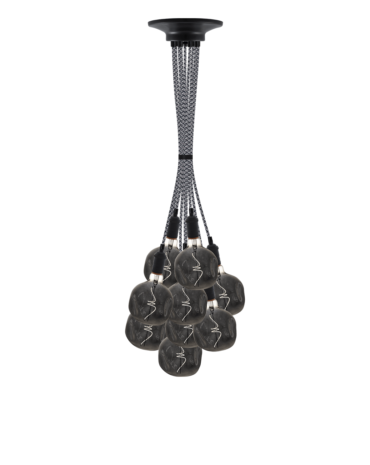 Industrial 9 Pendant Grey and Black Chandelier with Smoke Bulbs