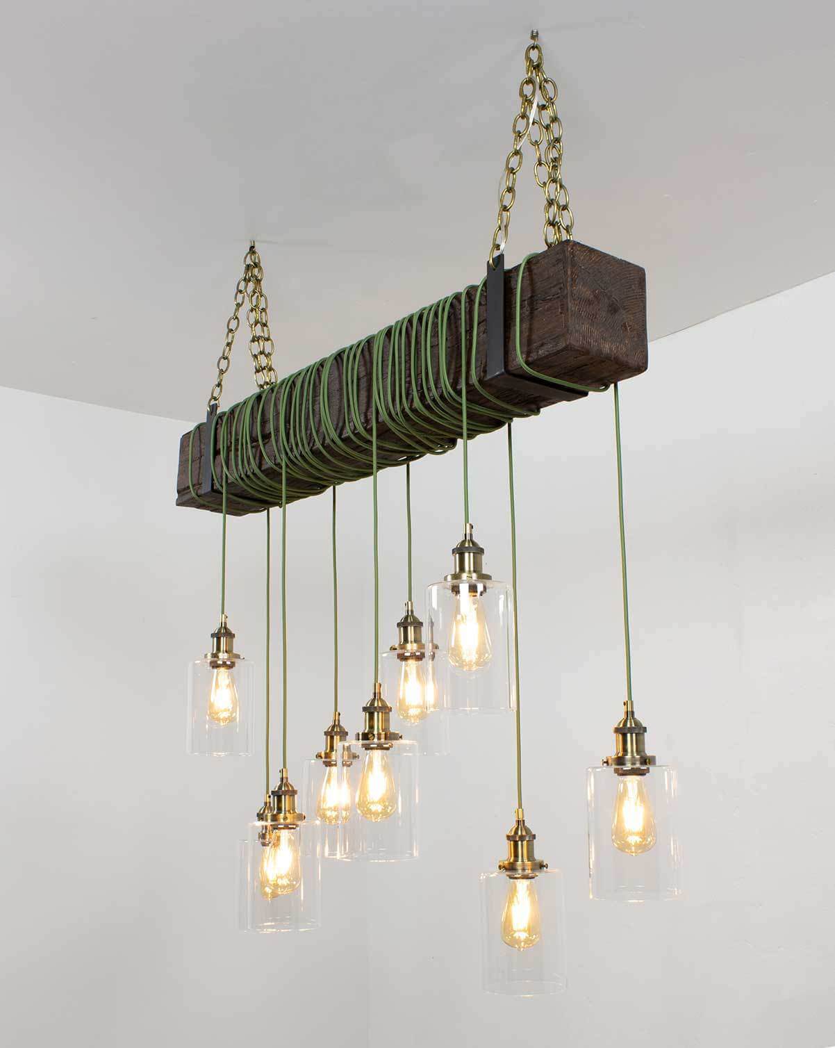 Faux Beam 9 Pendant Wrap: Olive and Glass Shades Hangout Lighting