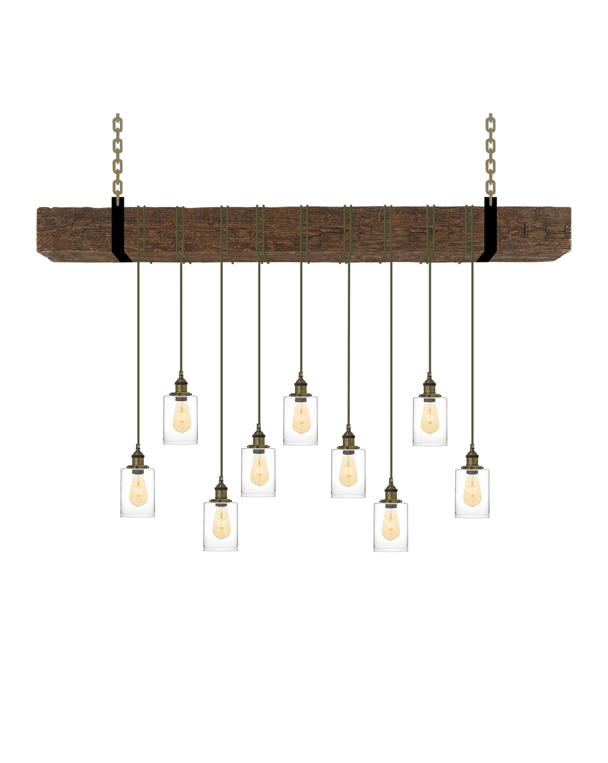Faux Beam 9 Pendant Wrap: Olive and Glass Shades Hangout Lighting 6' Beam