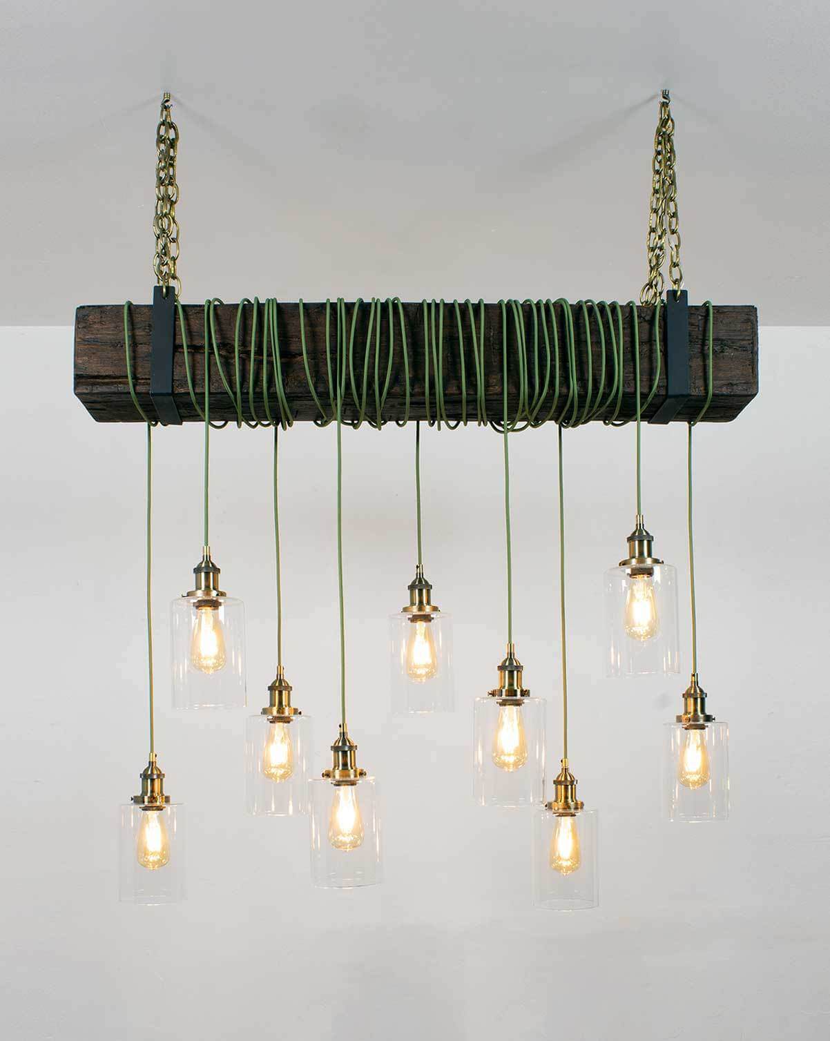 Faux Beam 9 Pendant Wrap: Olive and Glass Shades Hangout Lighting
