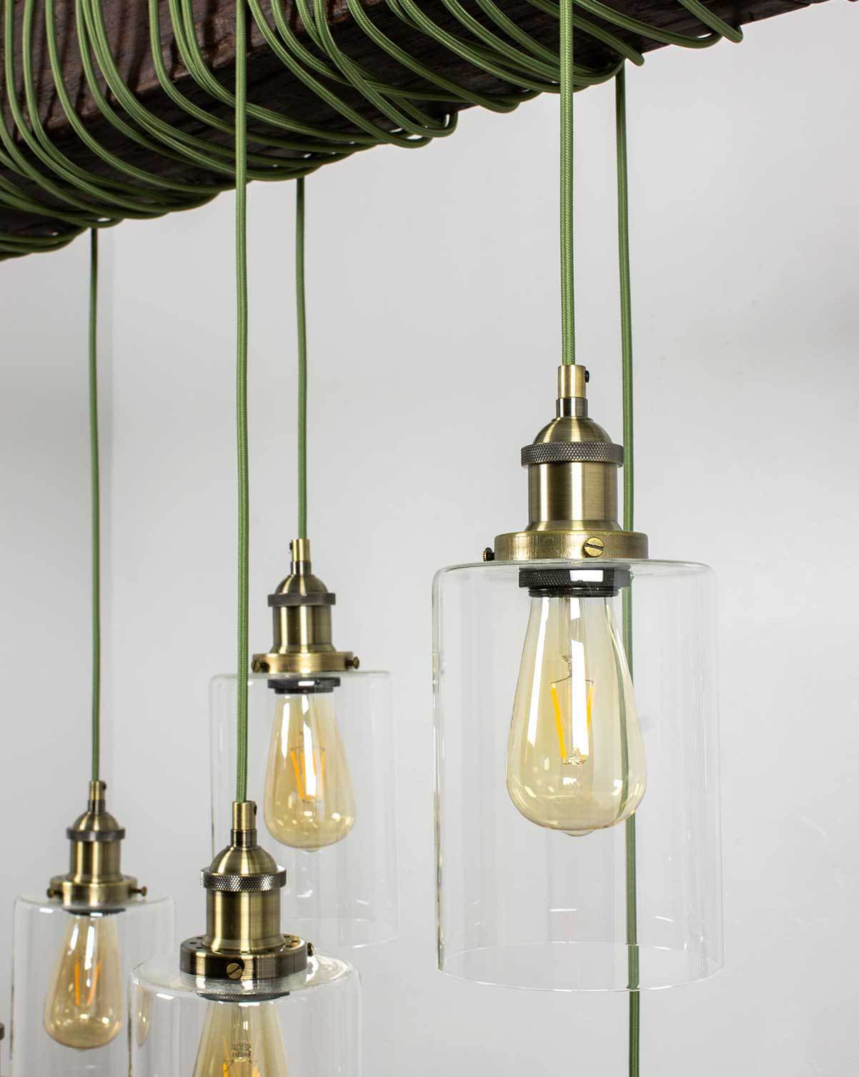 Faux Beam 9 Pendant Wrap: Olive and Glass Shades Hangout Lighting