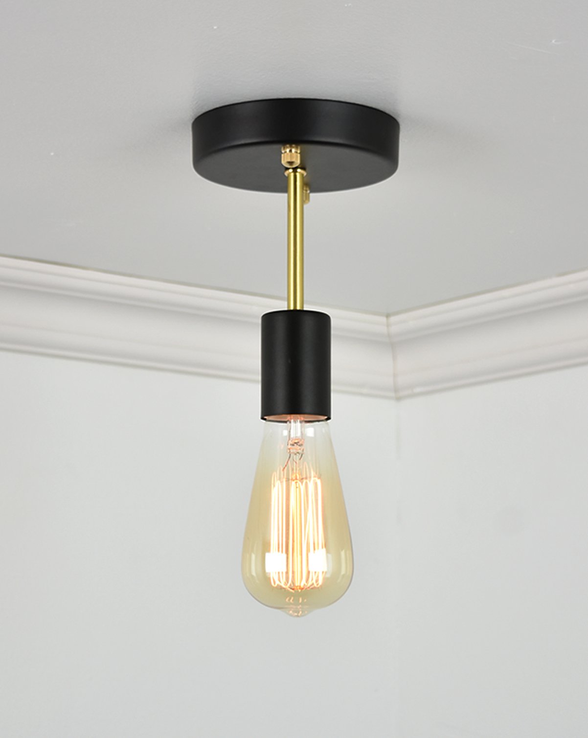 Long Flush Mount: Modern Black and Brass Hangout Lighting