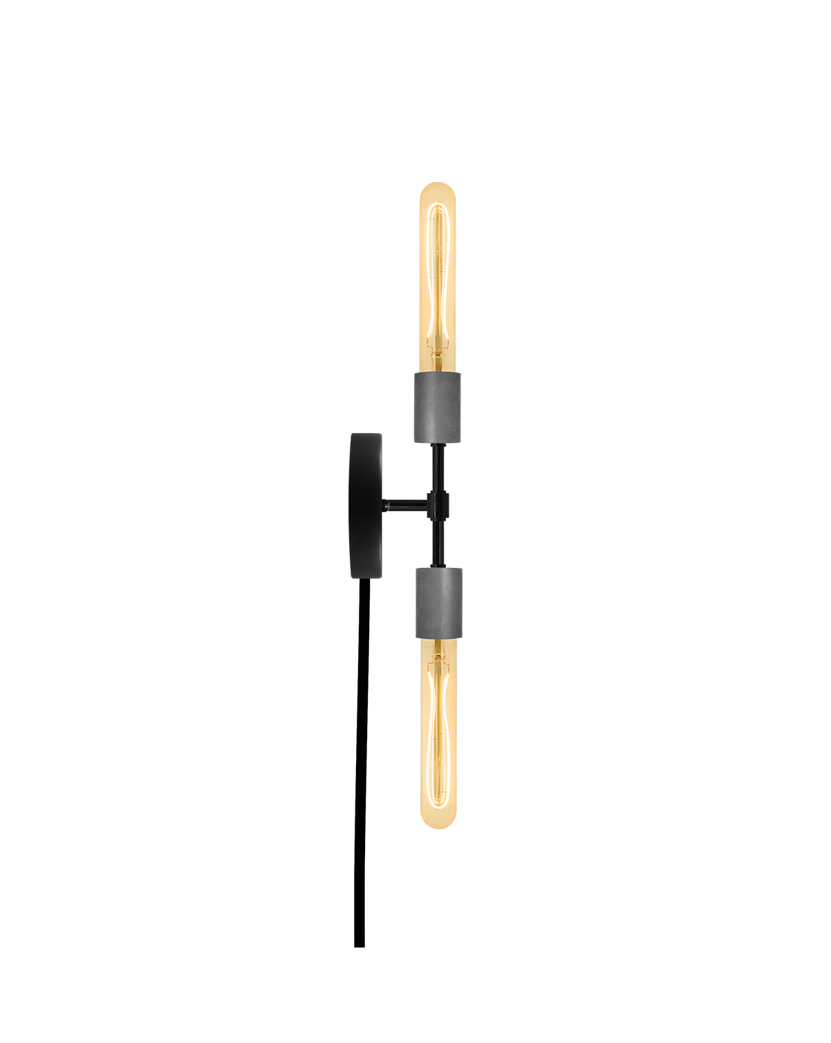 Plug-In Double Wall Sconce: Black and Steel Hangout Lighting