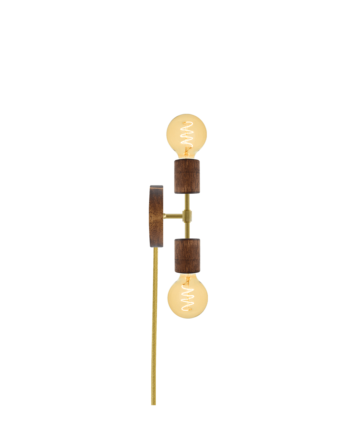 Plug-In Double Wall Sconce: Walnut and Brass Hangout Lighting