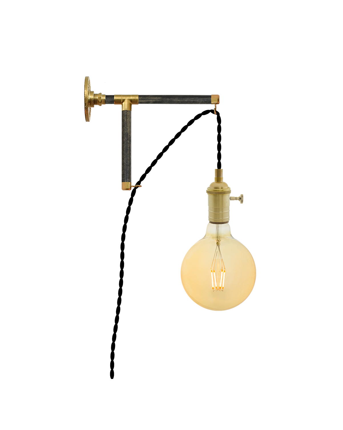 Plug-in L-Bracket Wall Sconce: Black and Brass Hangout Lighting