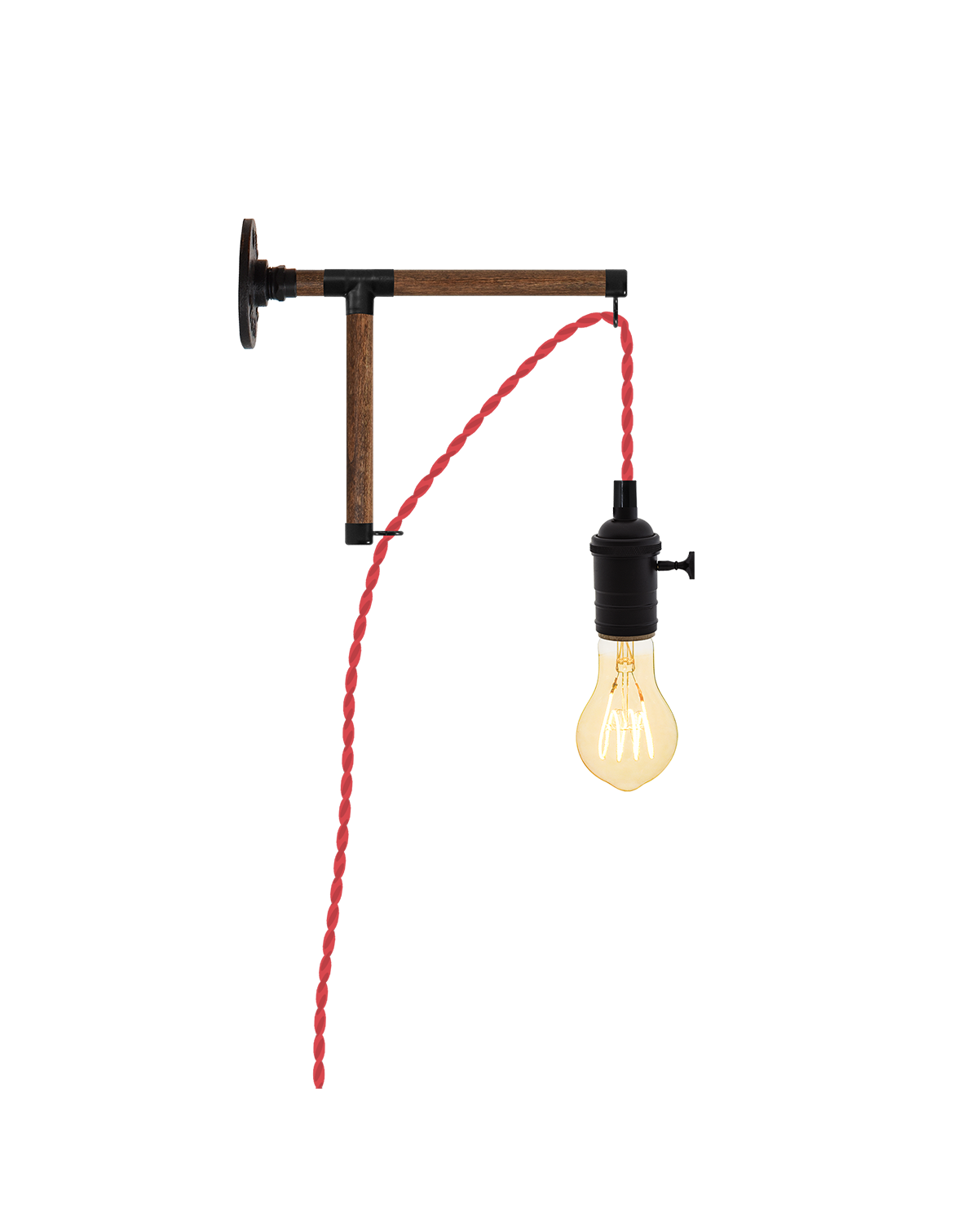 Plug-in L-Bracket Wall Sconce: Red and Walnut Hangout Lighting
