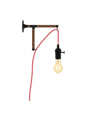 Plug-in L-Bracket Wall Sconce: Red and Walnut Hangout Lighting 