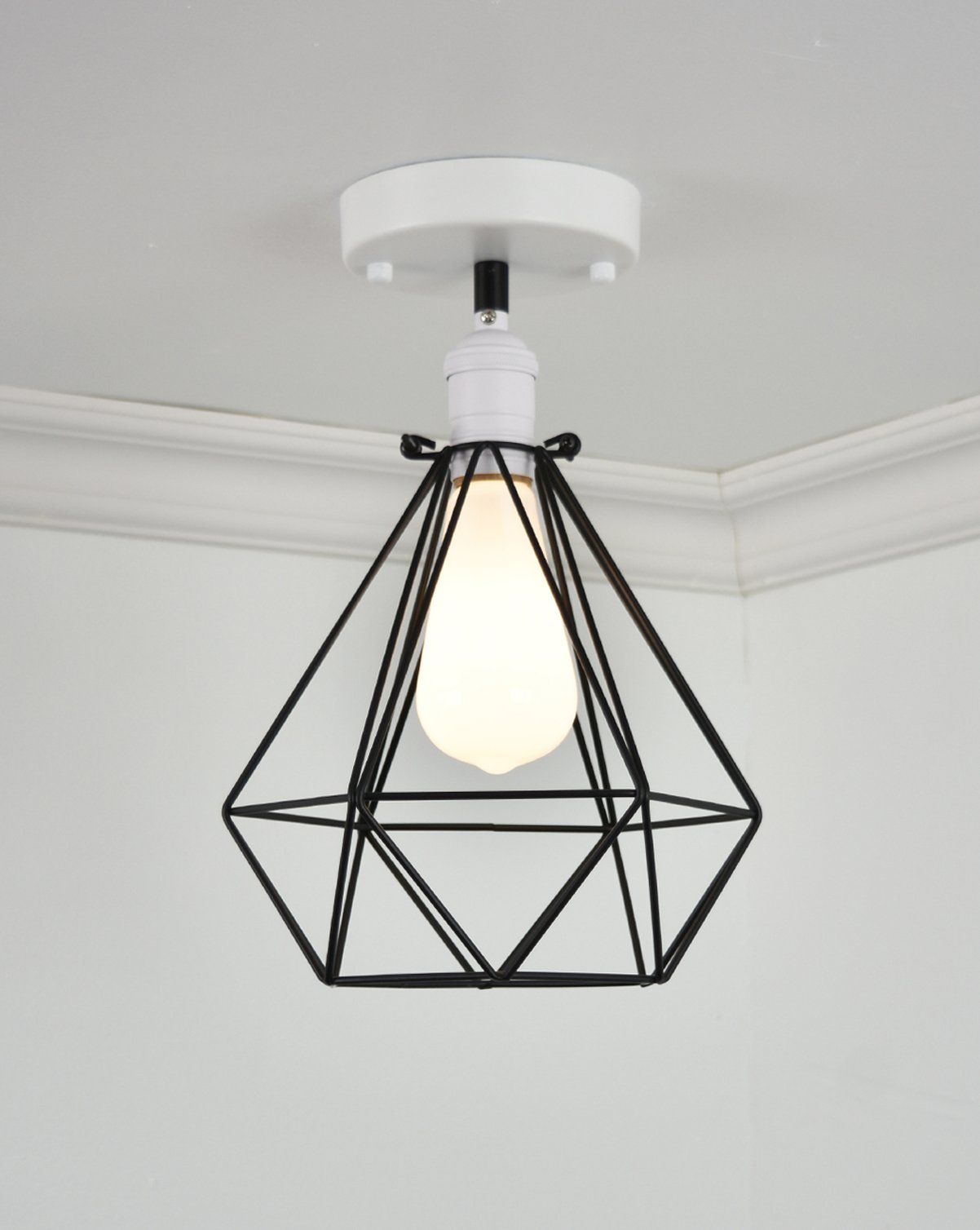 Semi Flush Mount: White with Black Diamond Cage Hangout Lighting