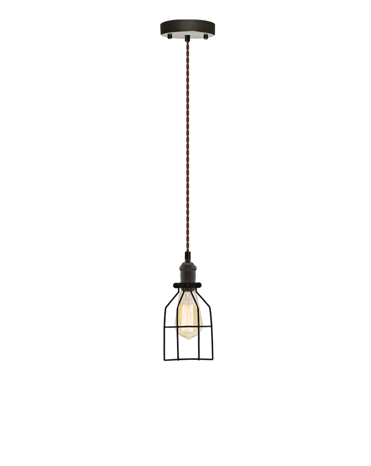 Single Pendant: Brown Twisted and Round Cage Hangout Lighting