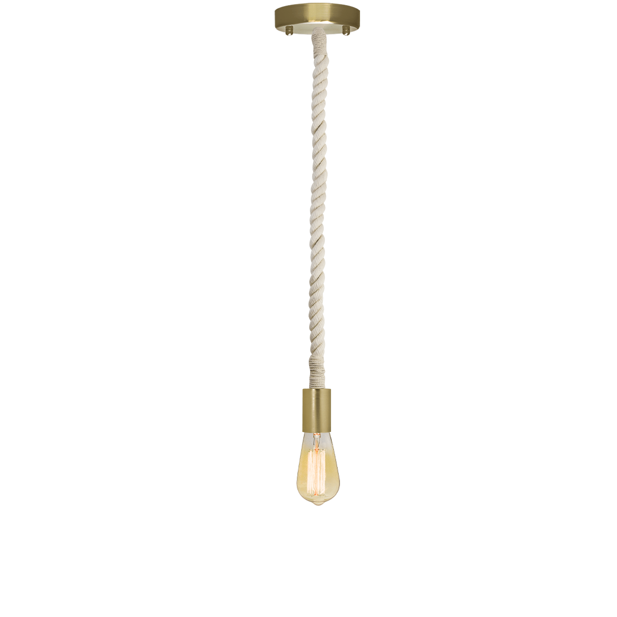 Single Pendant: Cotton Rope and Modern Brass Hangout Lighting