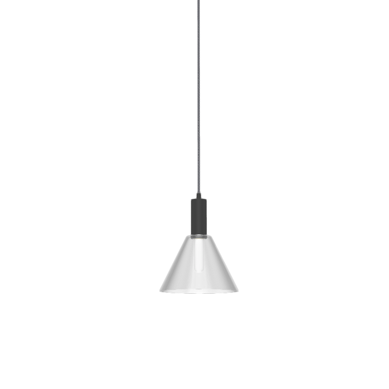 Single Pendant: Black with Glass Cone Shade